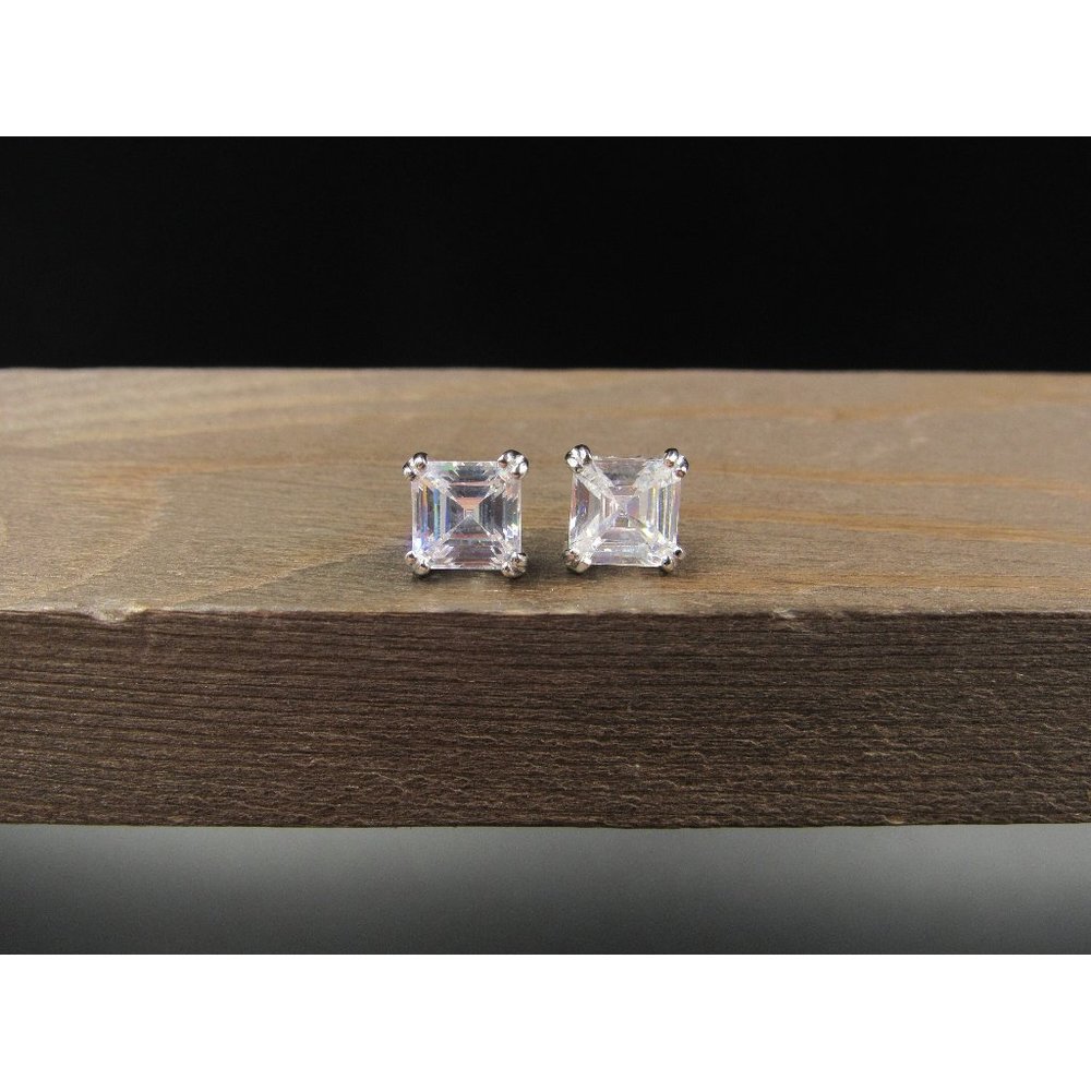 Sterling Silver Cubic Zirconia Brilliant Original Stud Earrings Vintage Wedding